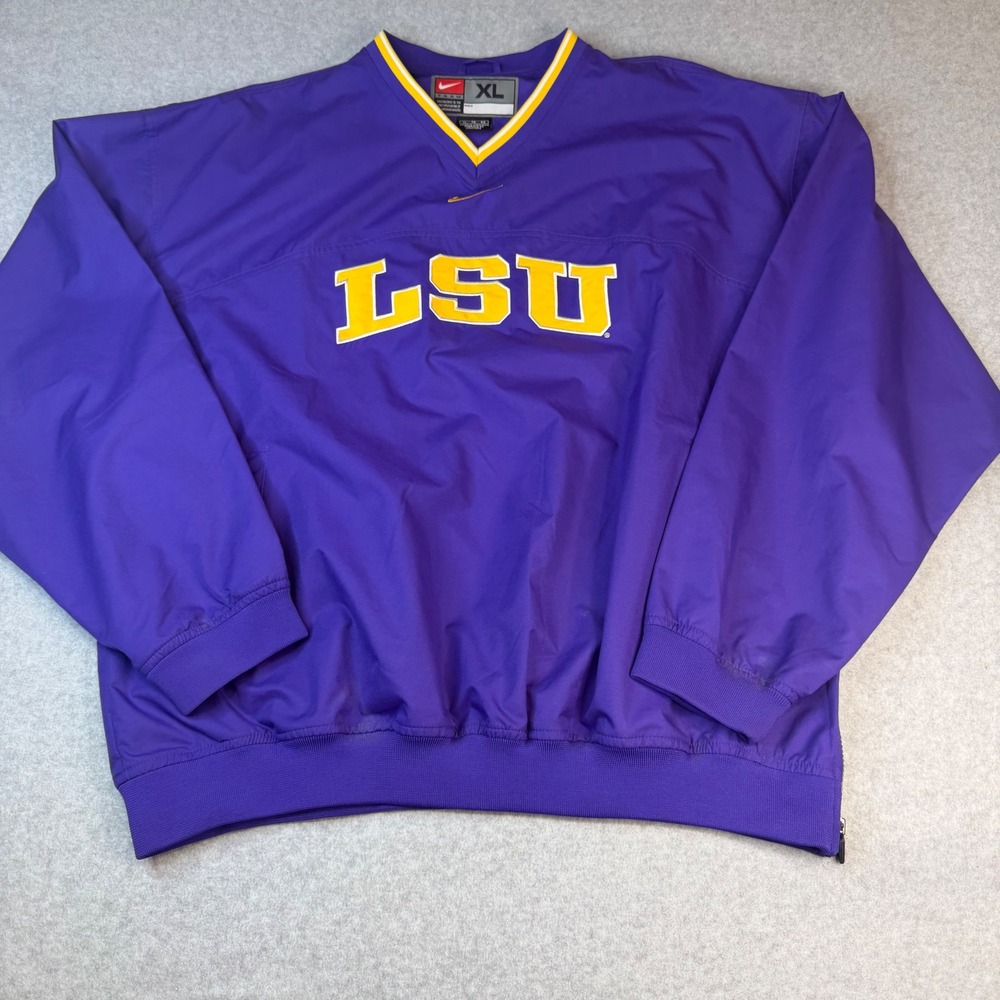 Nike Team LSU Tigers V-Neck Windshirt Pullover Purple Gold Mens XL